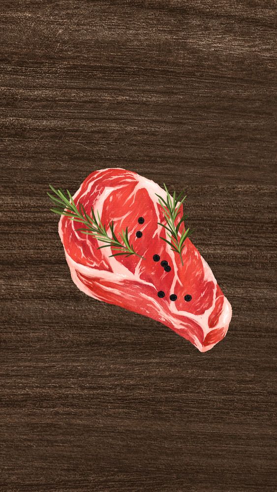 Beef steak iPhone wallpaper, food illustration, editable design