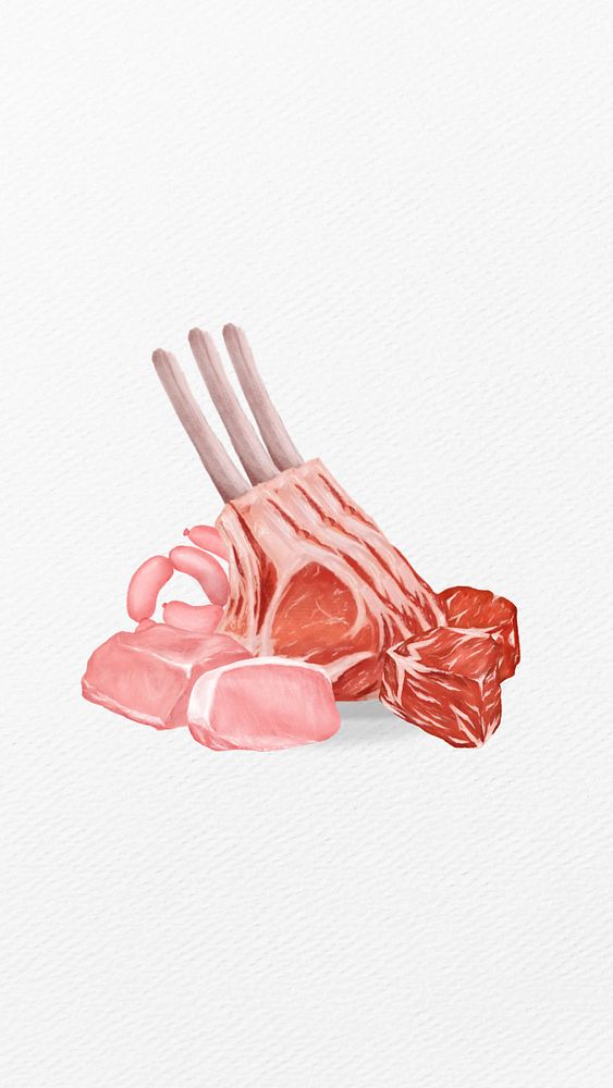 Raw ribs iPhone wallpaper, food illustration, editable design