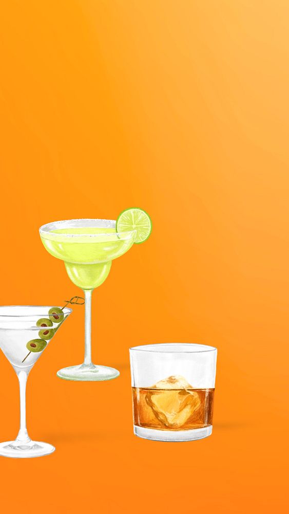 Cocktail drinks iPhone wallpaper, alcoholic beverage illustration, editable design