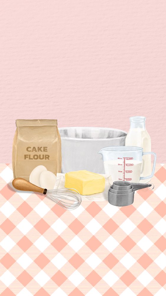 Baking ingredients iPhone wallpaper, food illustration, editable design