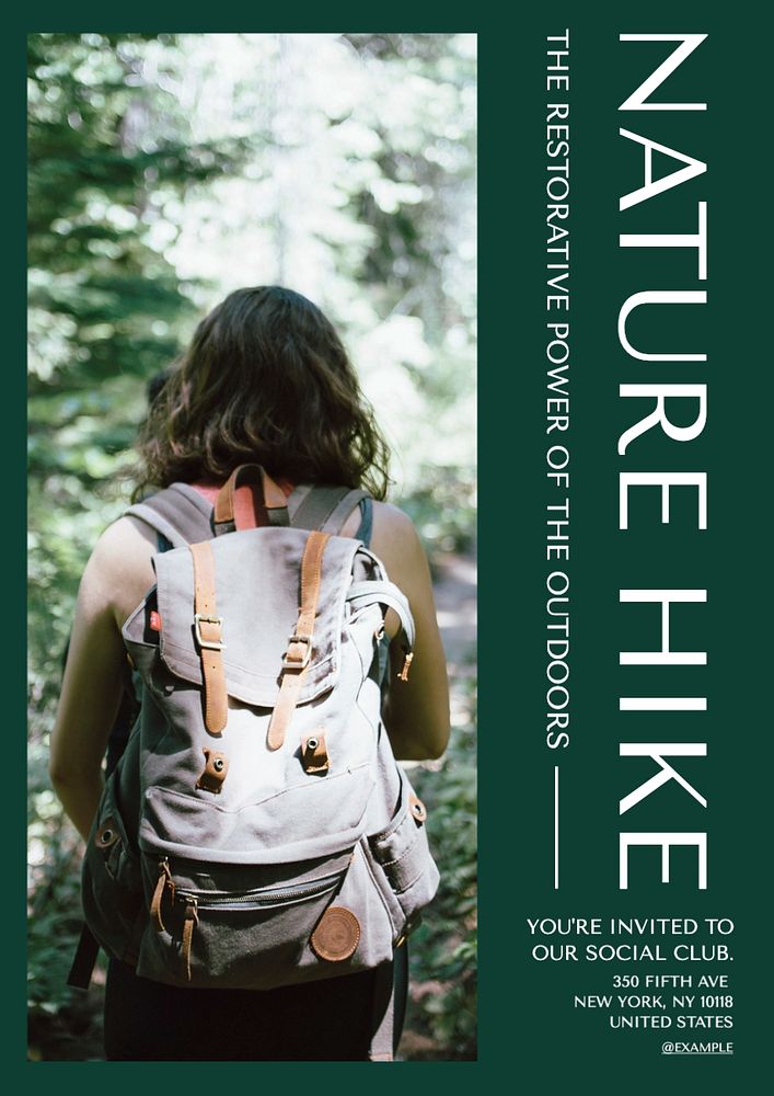 Nature hike poster template, editable text and design