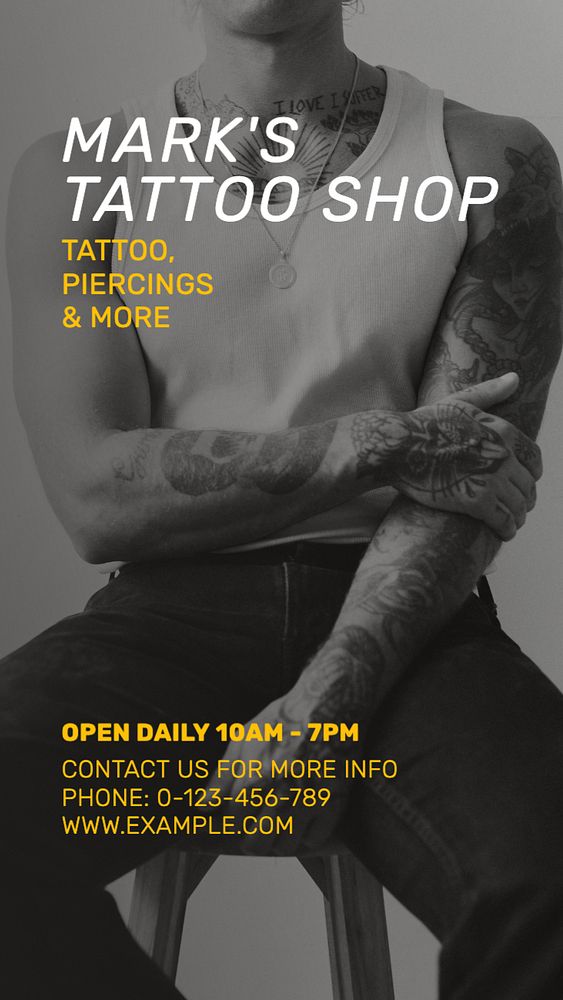 Tattoo shop Instagram story template, editable text