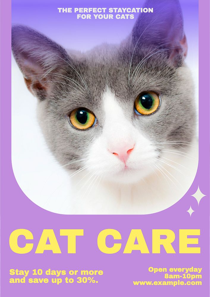 Cat care poster template, editable text and design