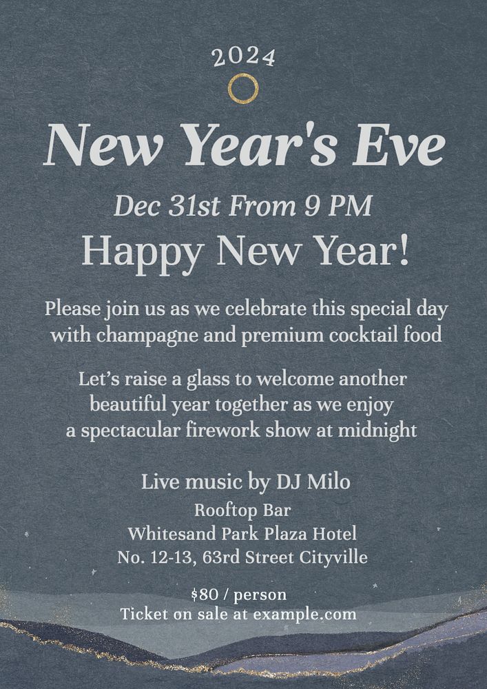 New year's eve poster template, editable text and design