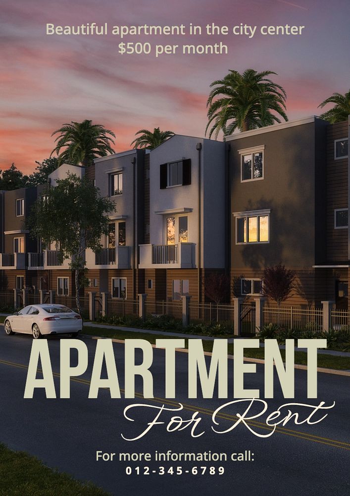 Apartment rental poster template, editable text and design