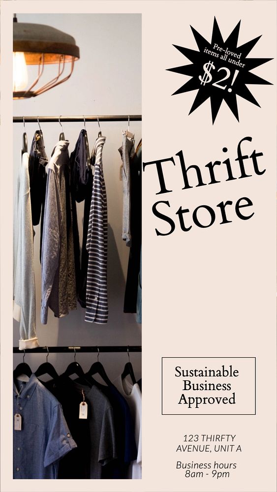 Thrift store ad  Instagram story template, editable text