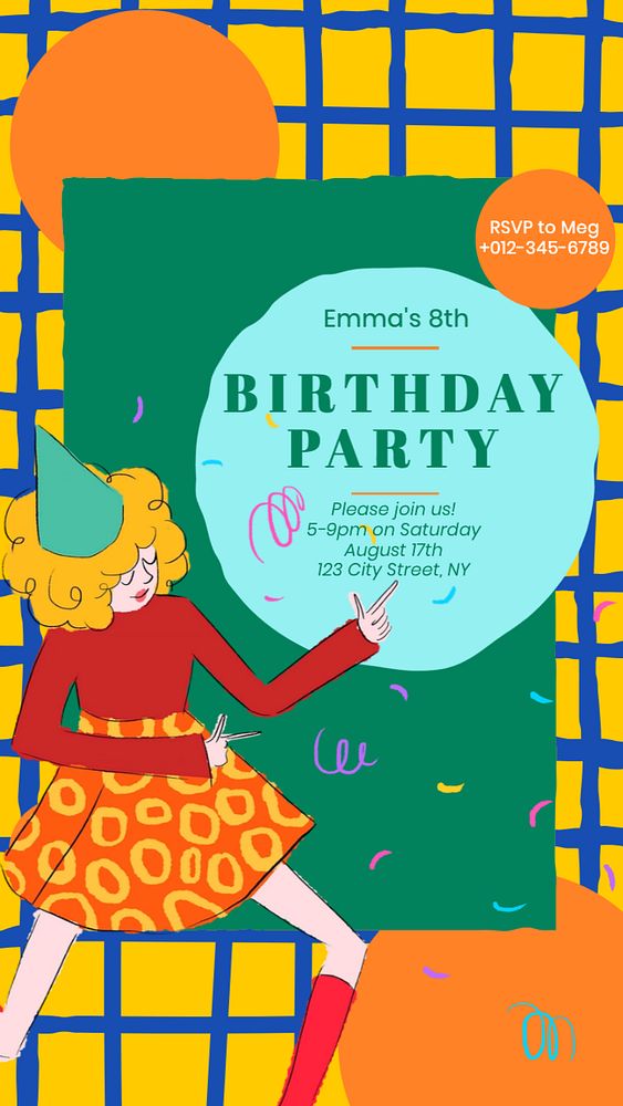 Birthday party Instagram story template, editable text