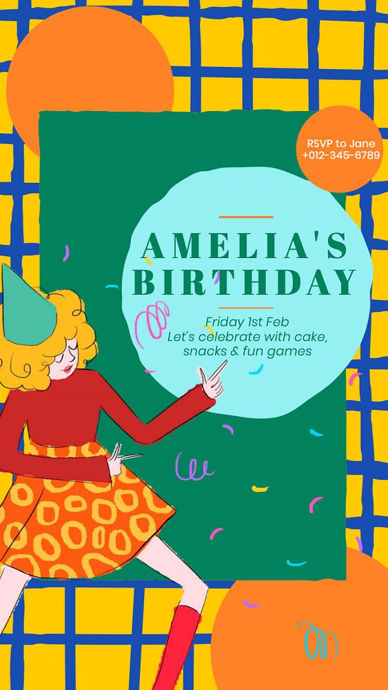 Birthday party Instagram story template, editable text