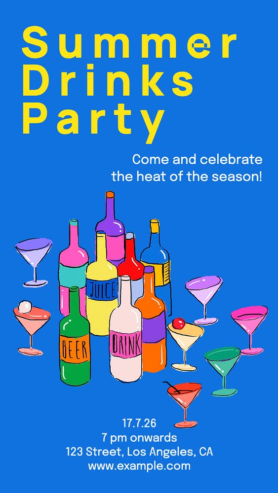 Summer drinks party Instagram story template, editable text