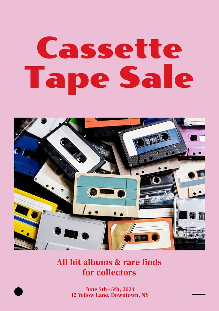 Casette tape sale  poster template, editable text and design