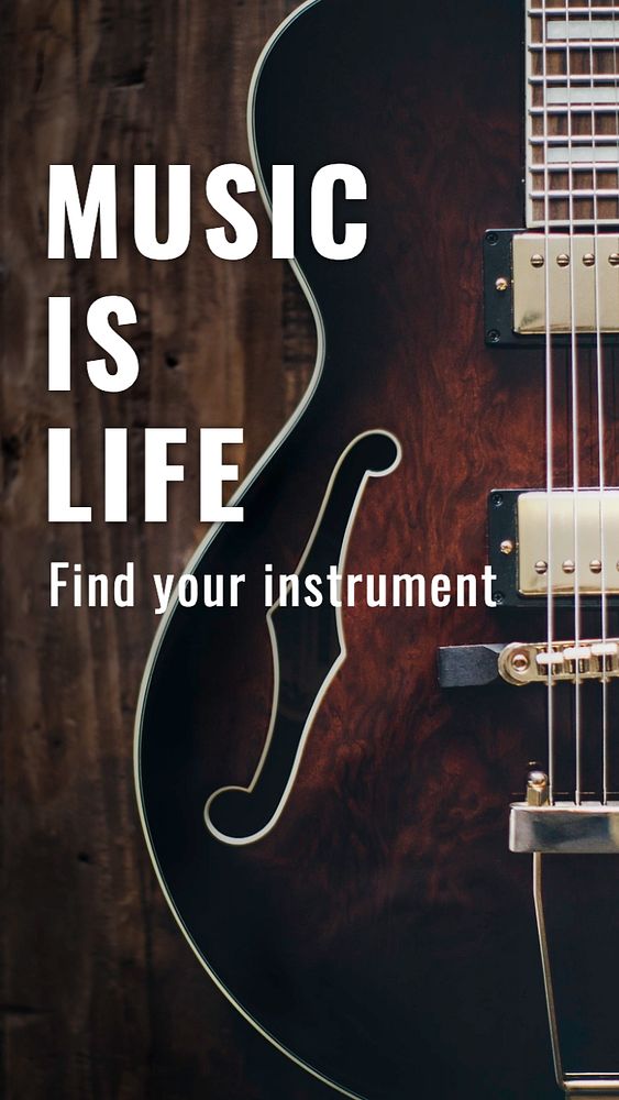 Music is life  Instagram story template, editable text