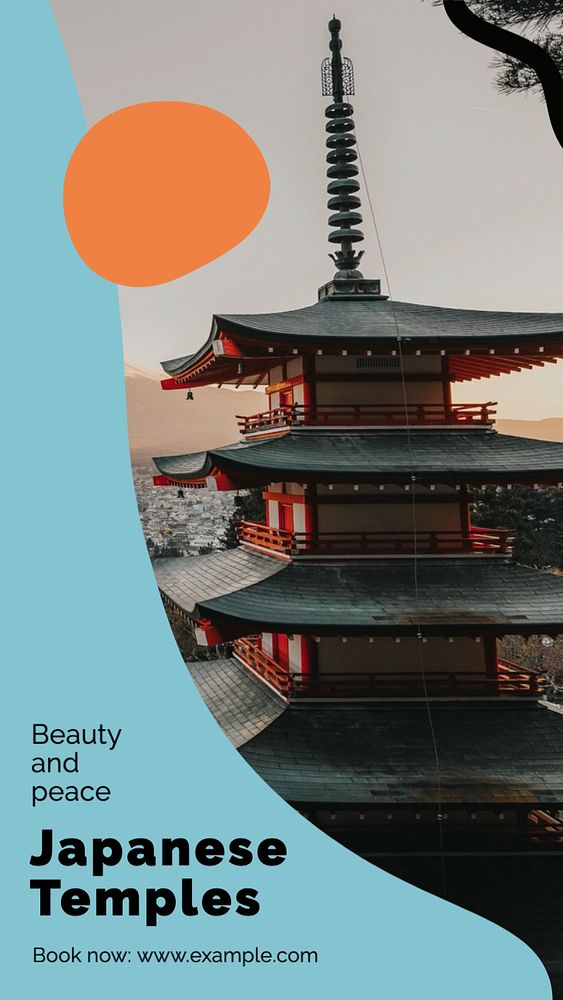 Japanese temples  Instagram story template, editable text