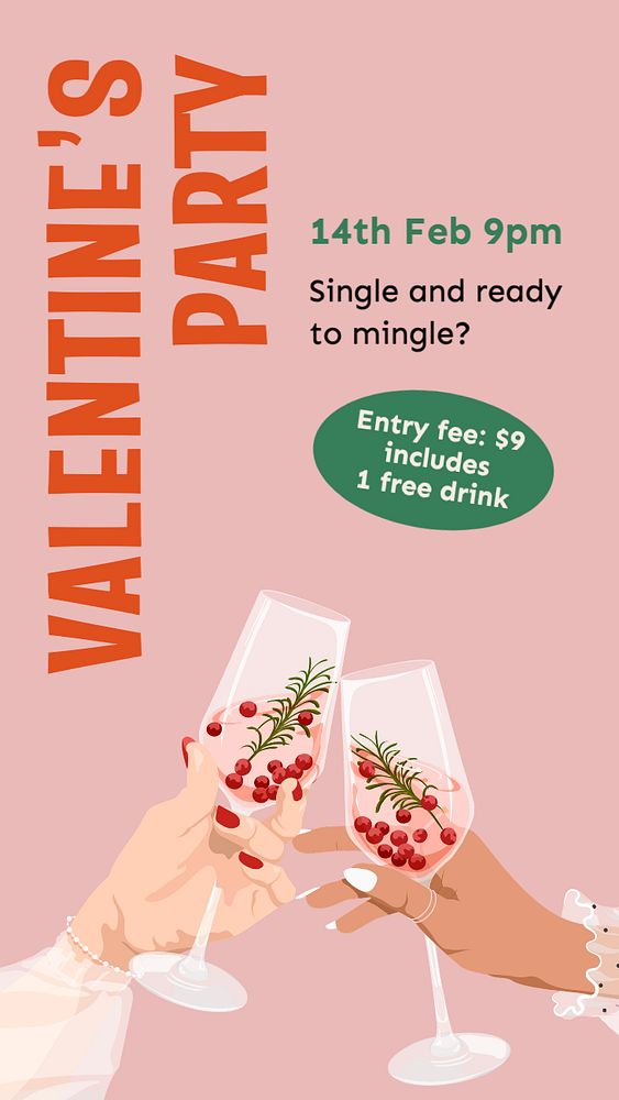 Valentine's party  Instagram story template, editable text