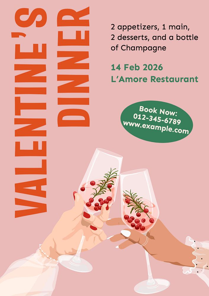 Valentine’s dinner   poster template, editable text and design