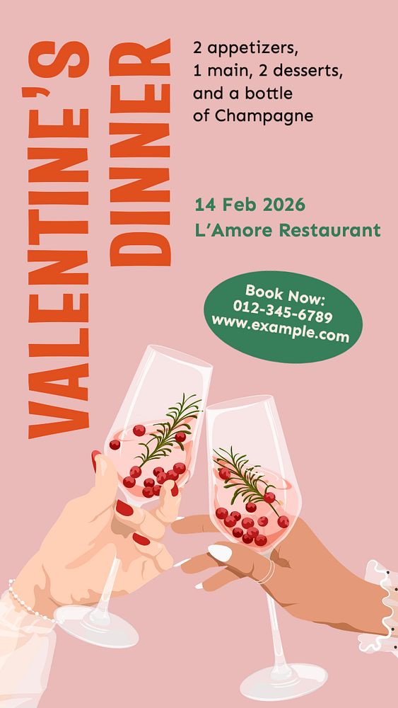 Valentine’s dinner  Instagram story template, editable text