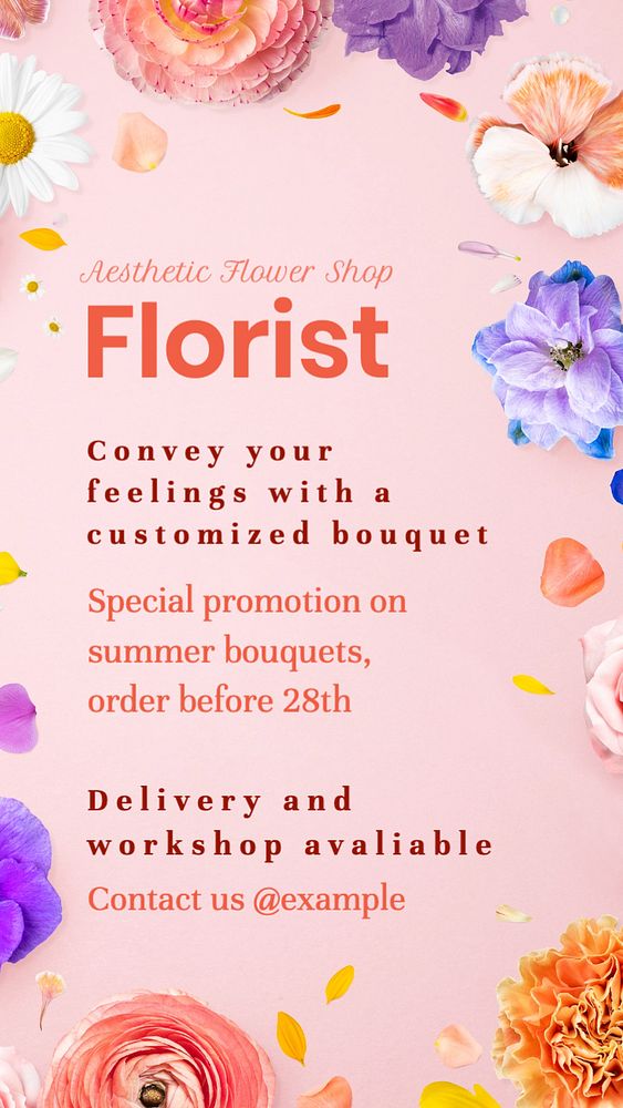 Florist Instagram story template, editable text