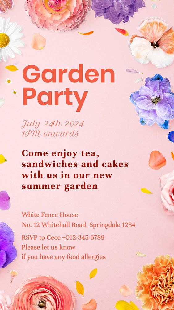 Garden party Instagram story template, editable text