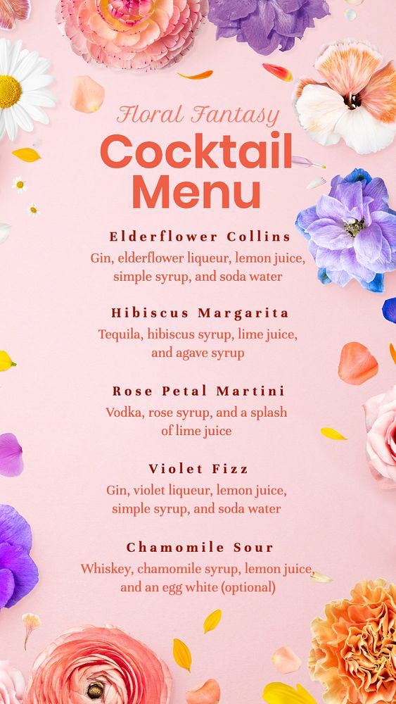 Cocktail menu Instagram story template, editable text