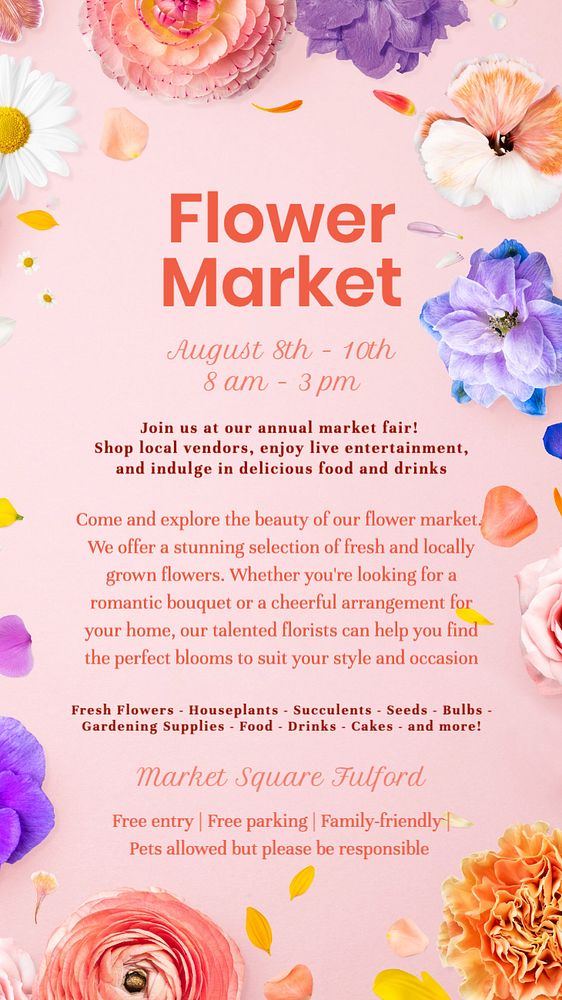 Flower market Instagram story template, editable text