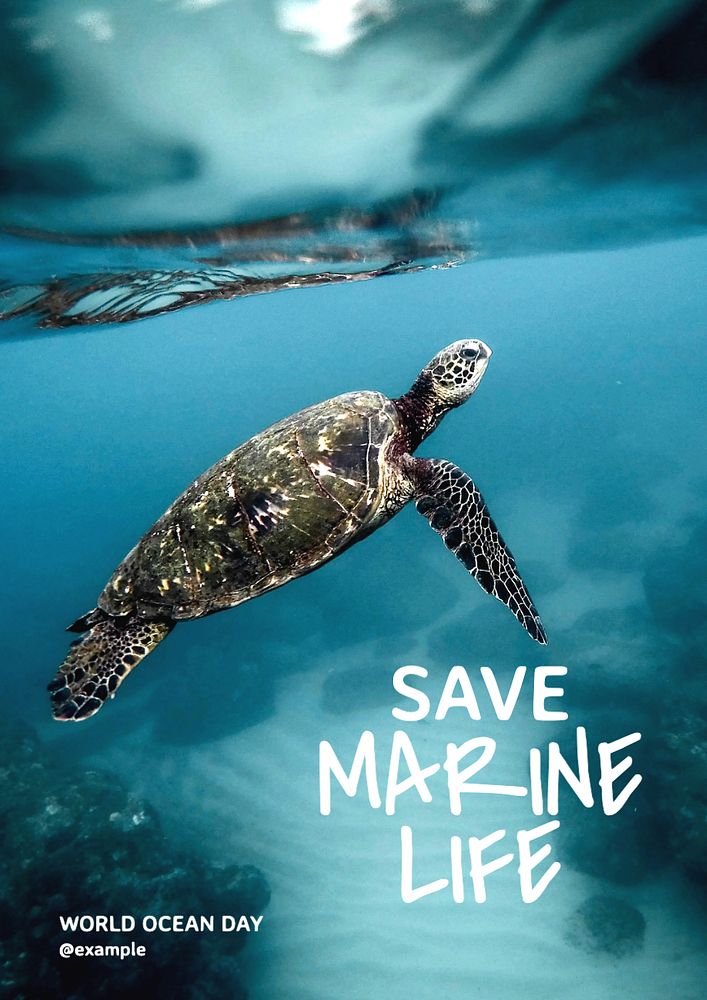 Save marine life poster template, editable text and design