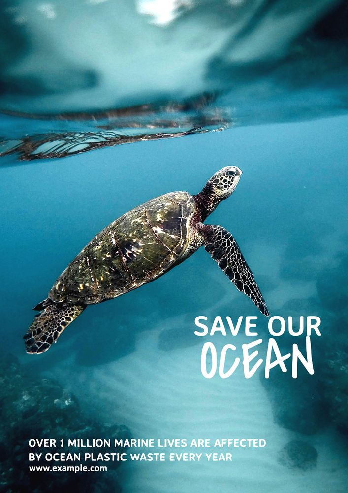 Save ocean poster template, editable text and design