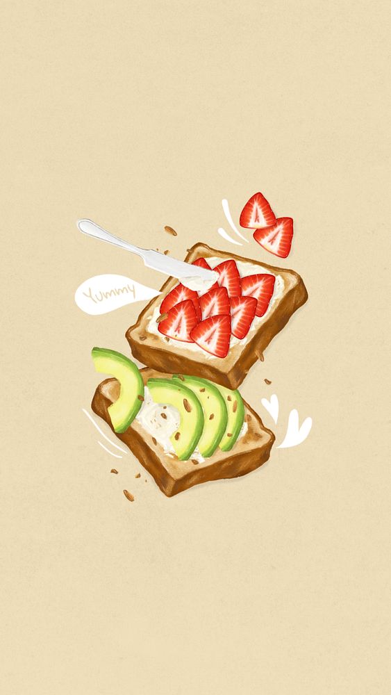 Avocado strawberry toast iPhone wallpaper, editable design