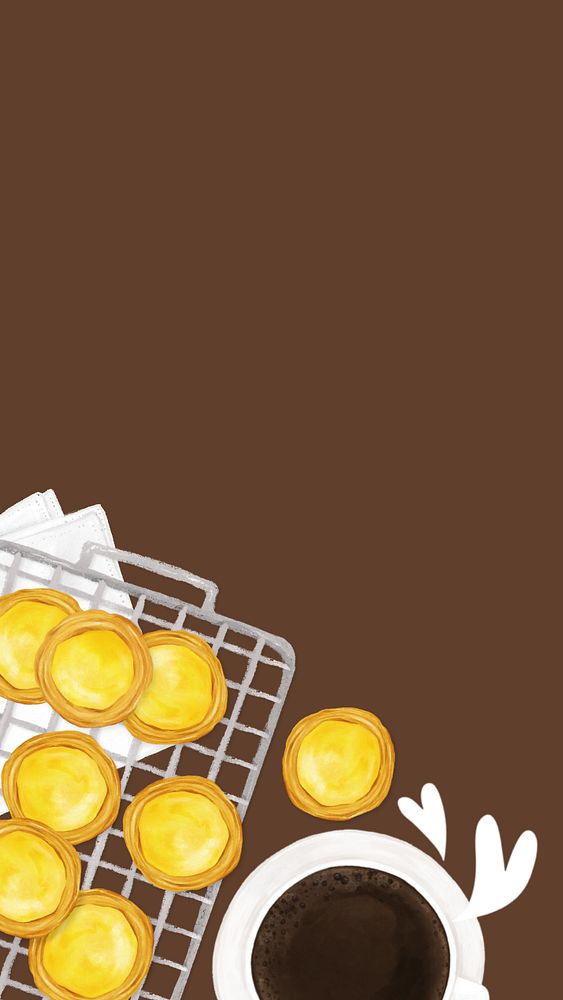 Homemade egg tarts iPhone wallpaper, baking illustration, editable design