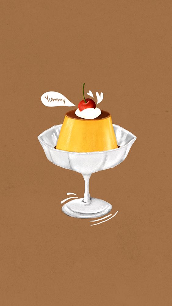 Custard pudding iPhone wallpaper, dessert illustration, editable design