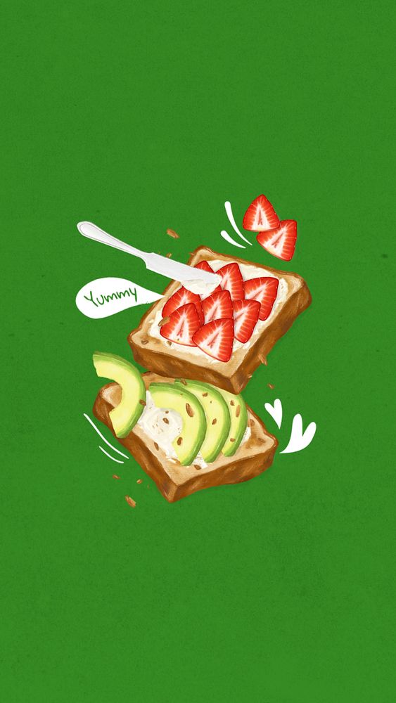 Avocado strawberry toast iPhone wallpaper, editable design