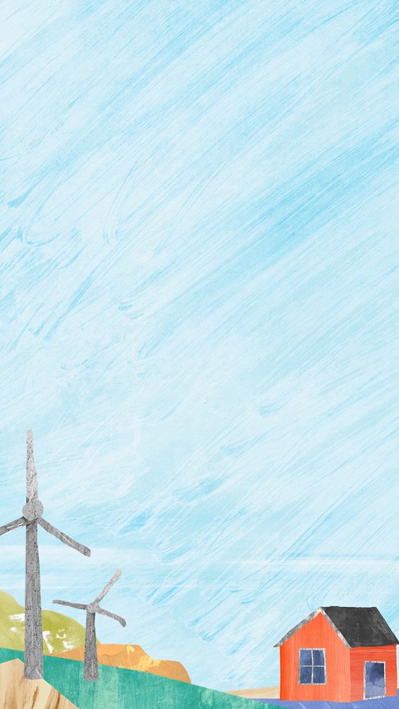 Wind farm landscape iPhone wallpaper, paper craft design, editable design