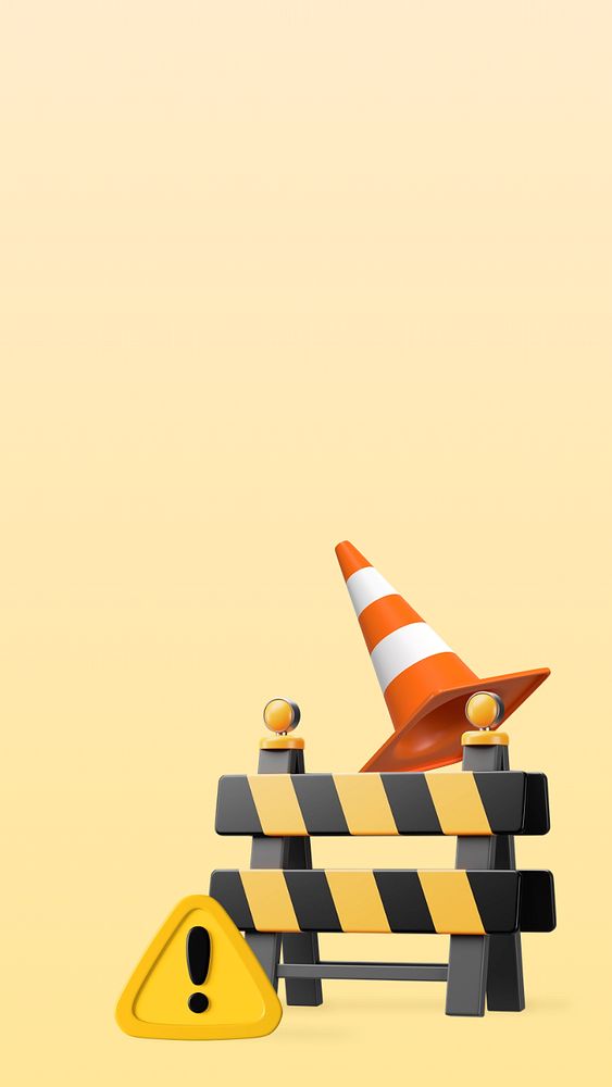 Traffic construction warning iPhone wallpaper, 3D editable illustration