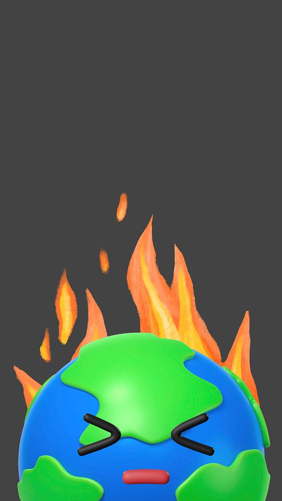 Global warming iPhone wallpaper, 3D burning globe editable illustration