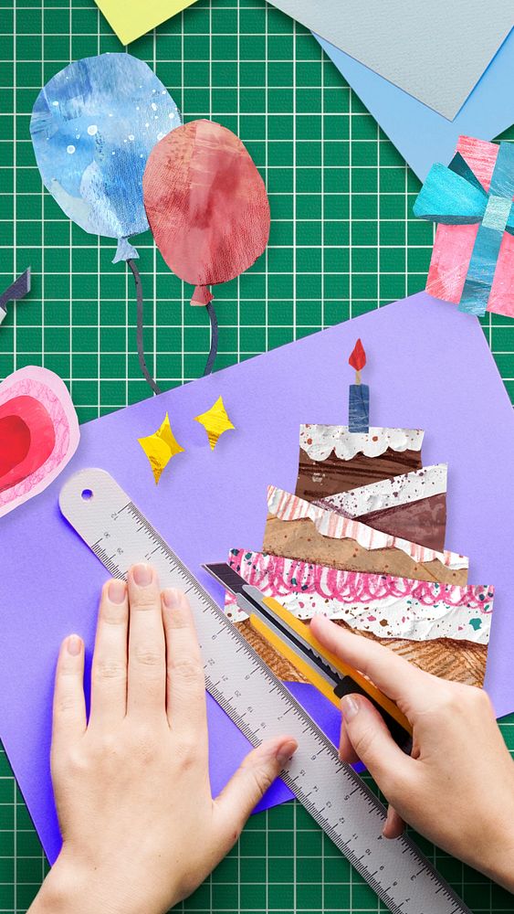 Birthday cake celebration, DIY paper craft photo, editable design