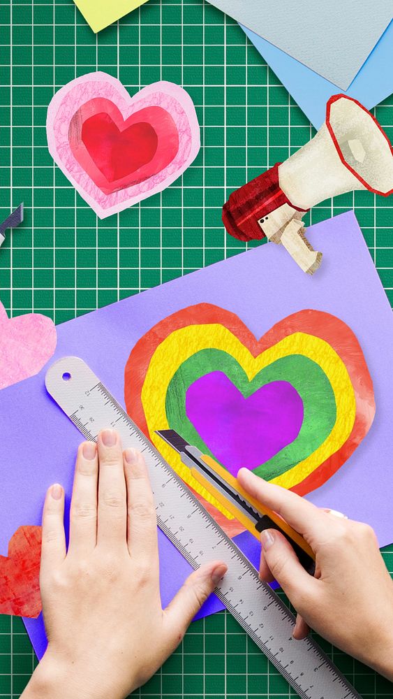 LGBTQ rainbow heart, DIY paper craft photo, editable design