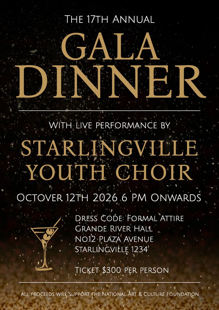 Gala dinner poster template, editable text and design