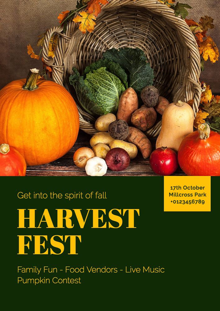 Harvest fest poster template, editable text and design