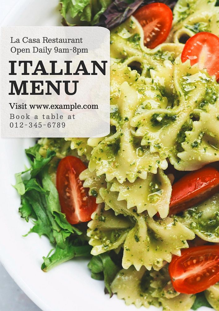 Italian food menu  poster template, editable text and design