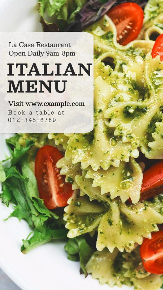 Italian food menu  Instagram story template, editable text