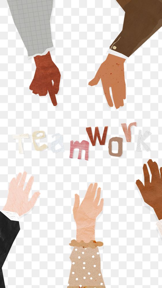 Teamwork word, paper diverse hands united collage, editable design