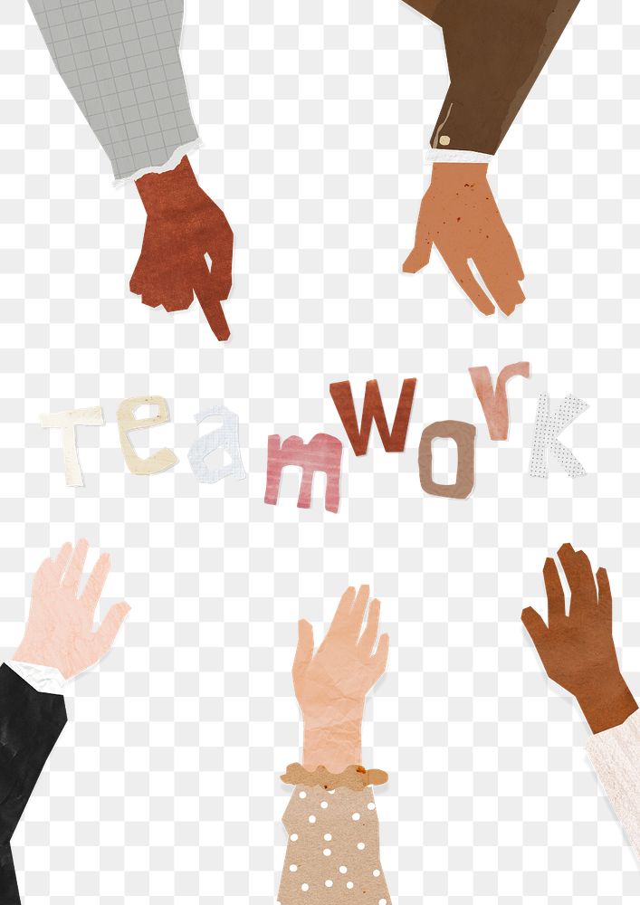 Teamwork word, paper diverse hands united collage, editable design