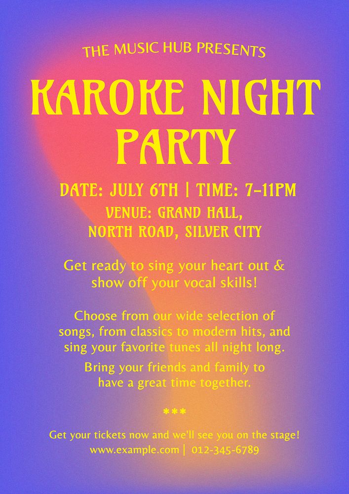 Karaoke night party poster template, editable text and design