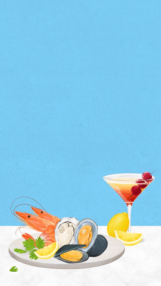 Seafood boils iPhone wallpaper, food digital painting, editable design