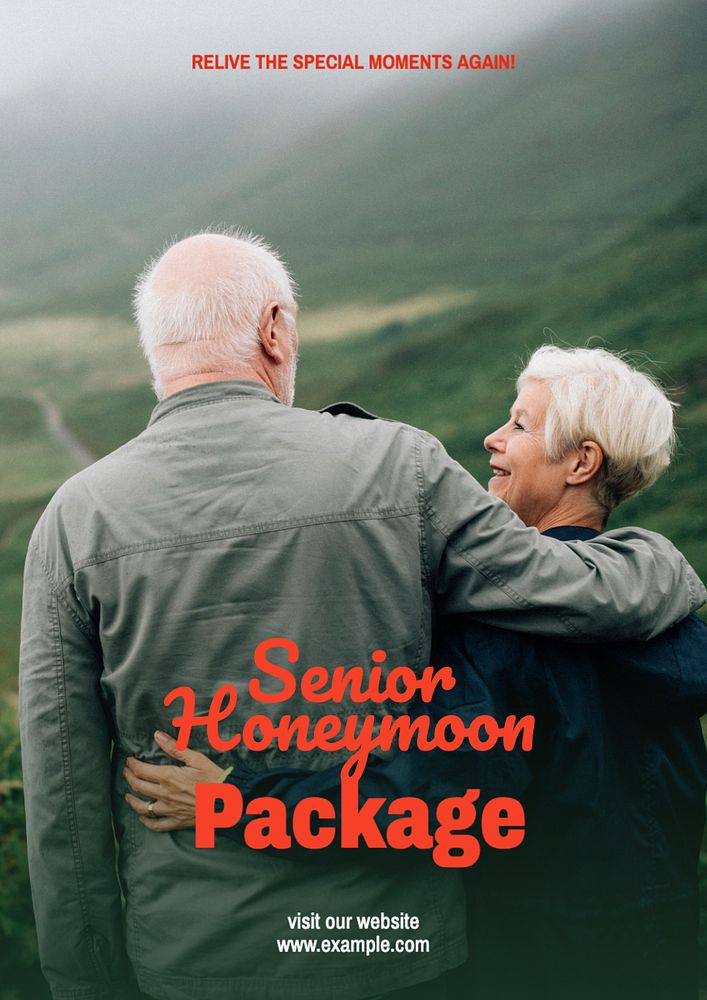 Senior honeymoon package poster template, editable text and design