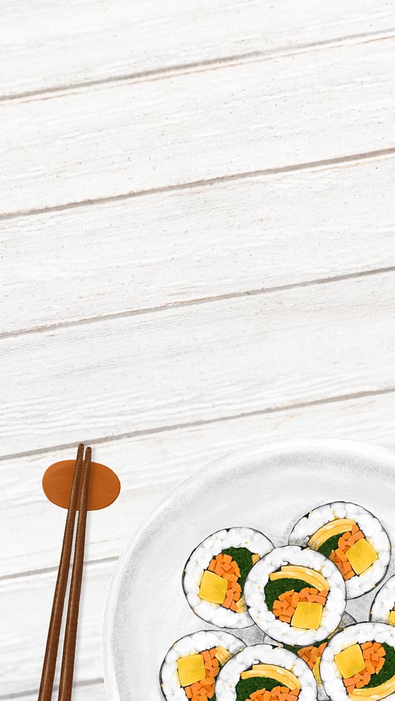 Korean Kimbap roll iPhone wallpaper, Asian food illustration, editable design