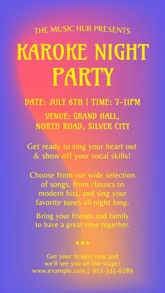 Karaoke night party Instagram story template, editable text