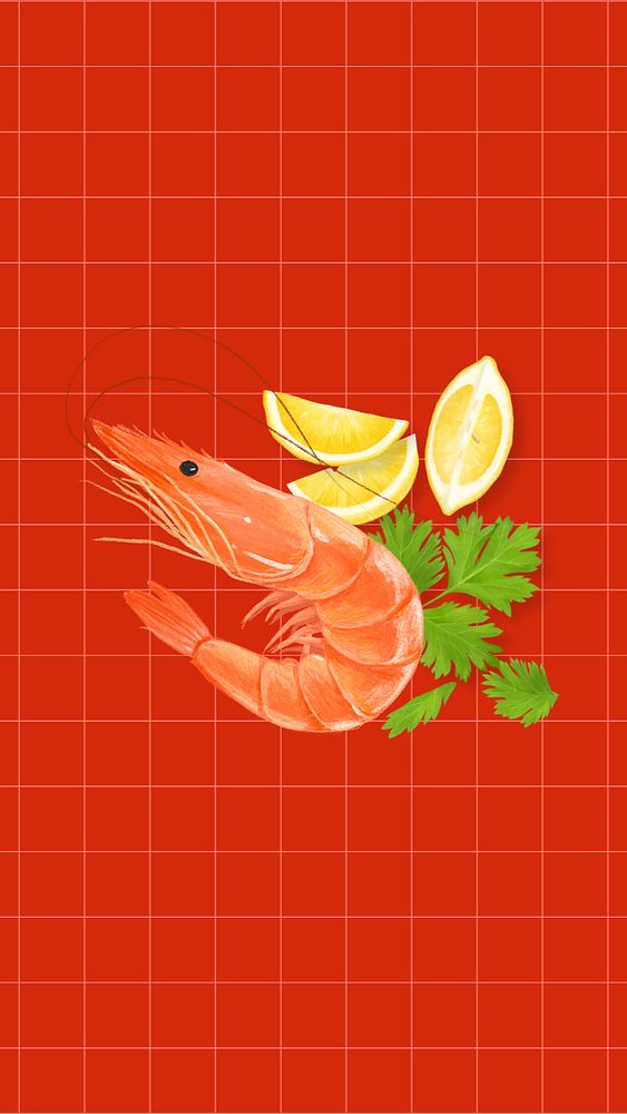 Shrimp seafood iPhone wallpaper, digital painting, editable design