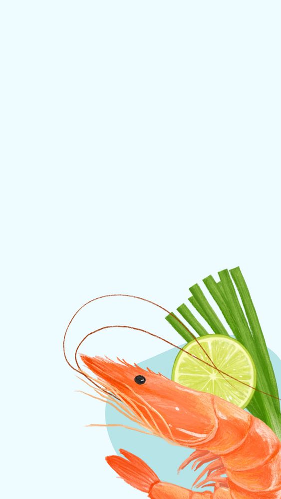 Shrimp seafood iPhone wallpaper, digital painting, editable design