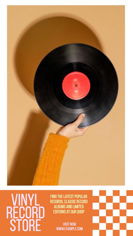 Vinyl record store  Instagram story template, editable text