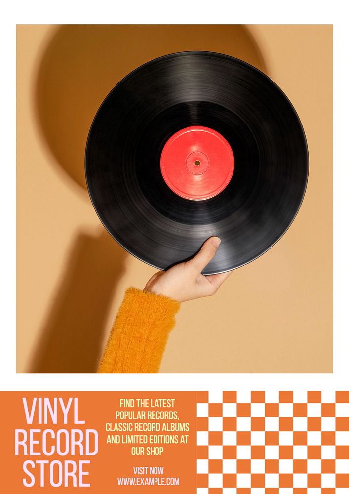 Vinyl record store  poster template, editable text and design