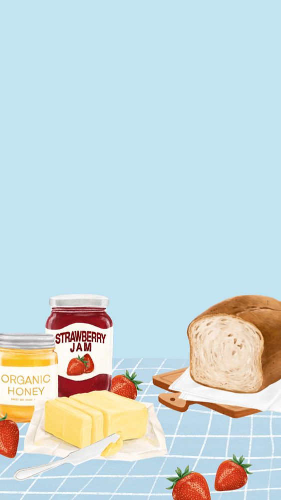 Breakfast toast aesthetic iPhone wallpaper, food illustration, editable design